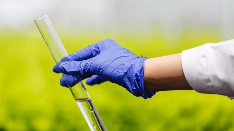 researcher-holds-test-tube-with-water-hand-blue-glove